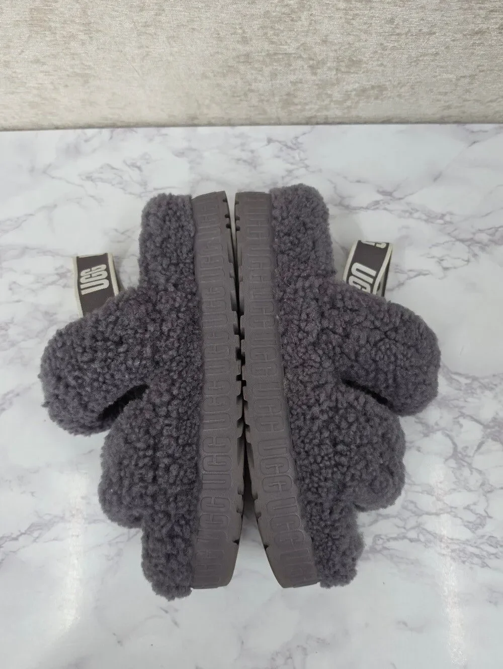 UGG Oh Fluffita Sheepskin Women's Slipper Slide Platform Sandals Gray